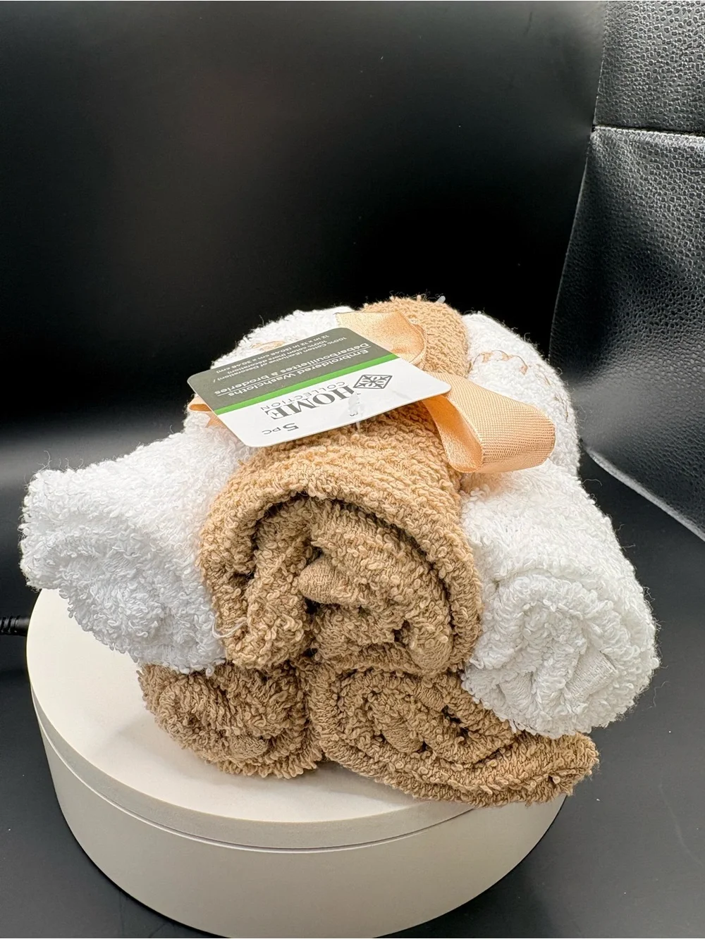 Plush Rolled Towel Set in White and Tan FOR GUESTS ALSO